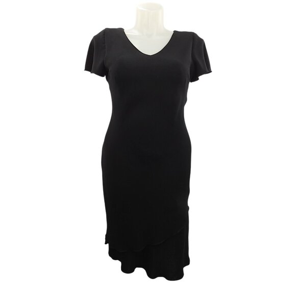 Vintage 90s Dressbarn Black Flutter Sleeve Dress Asymmetrical Hem Made in USA 12 - Picture 1 of 12